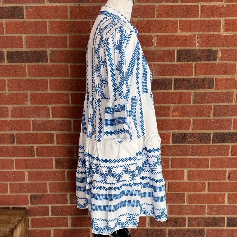 Blue and White Tribal Like Patterned Lightweight Sundress - Picture 5 of 12